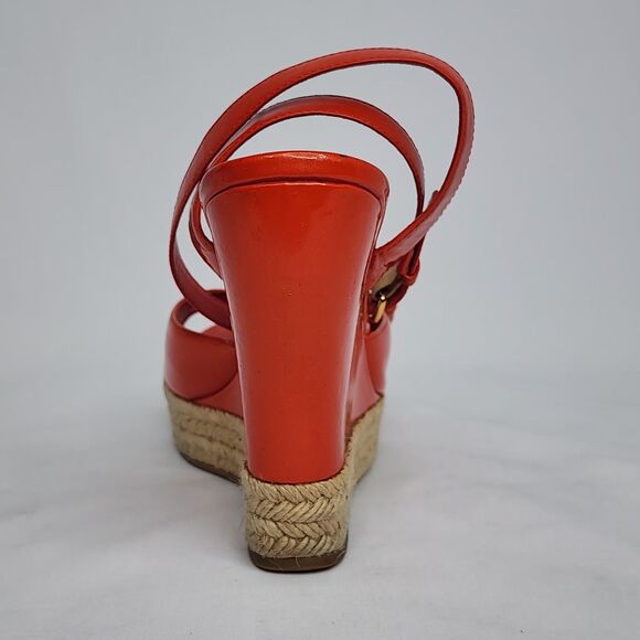 Louis Vuitton Red Patent Leather Espadrille Wedge Sandals Gold Hardware Size 40 - Picture 12 of 16